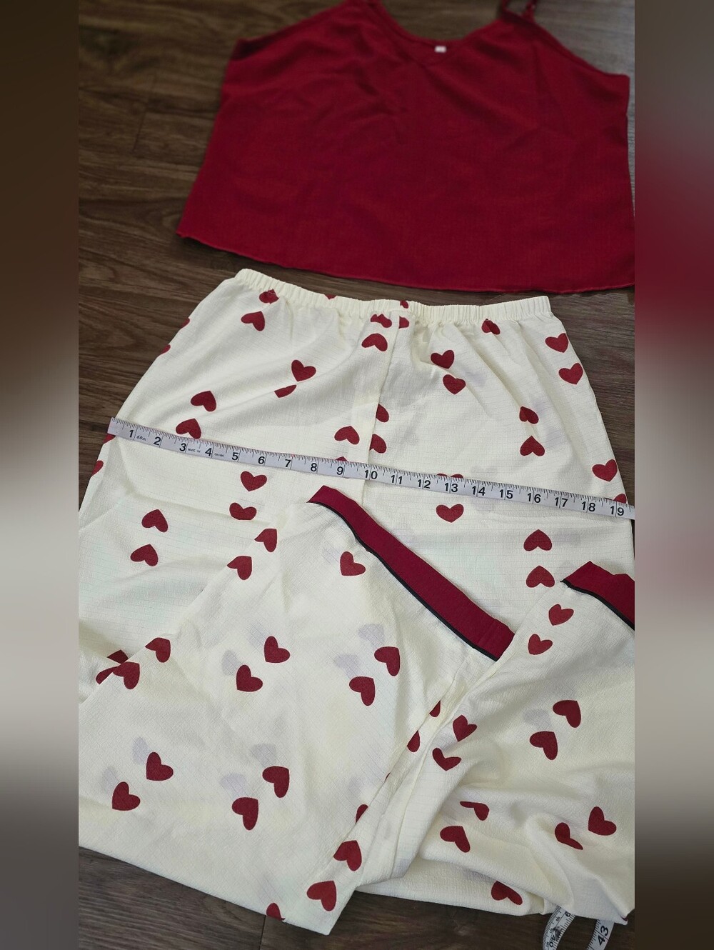 Color Block Heart Print V-Neck Cami & Pants Pajama Set wine red M - Picture 10 of 13